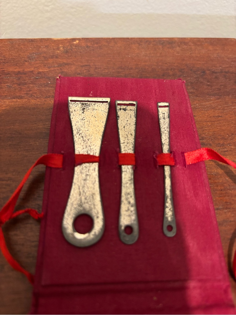 Antique Sterling Silver 3pc Graduated Ribbon Bodkin Set